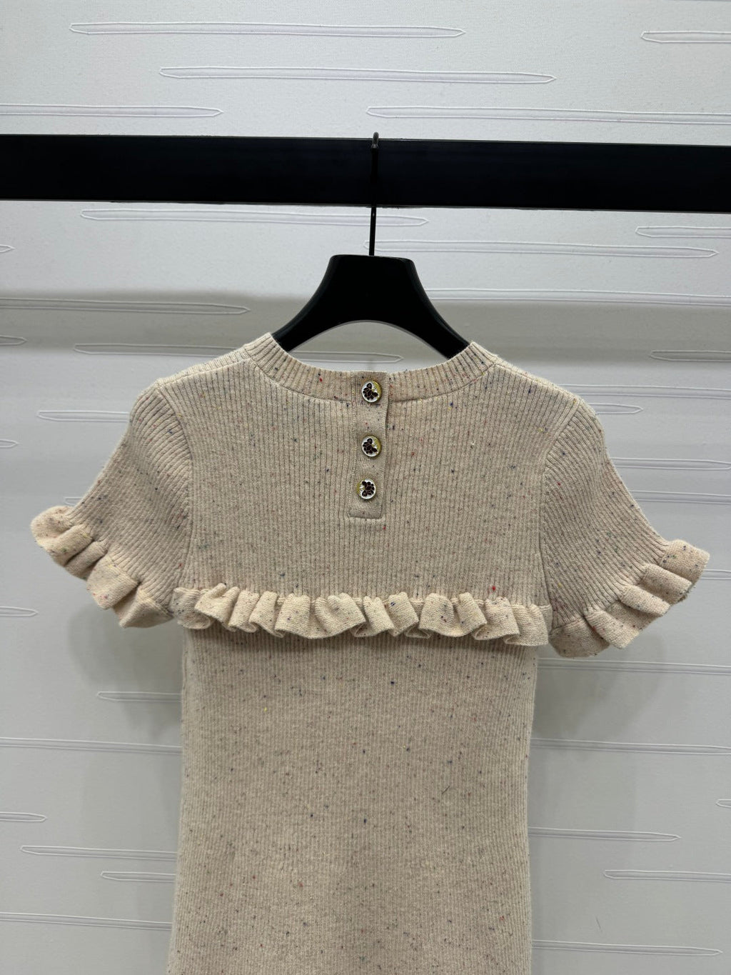 CHANEL SHORT-SLEEVE KNIT DRESS WITH RUFFLED TRIMS 274885