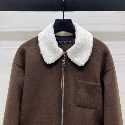 LV 25S KNITTED CARDIGAN WITH SHEARLING COLLAR 0153