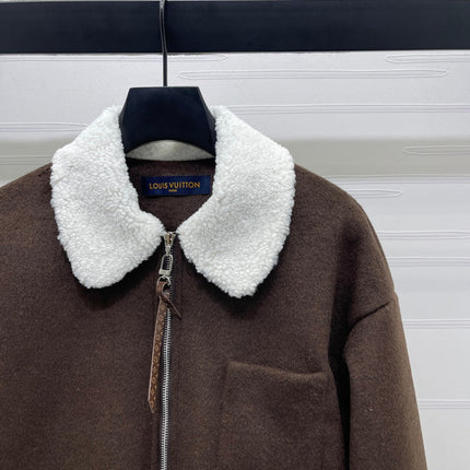 LV 25S KNITTED CARDIGAN WITH SHEARLING COLLAR 0153