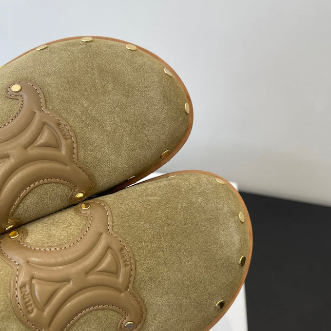 CELINE 26S MULE IN OLIVE GREEN SUEDE