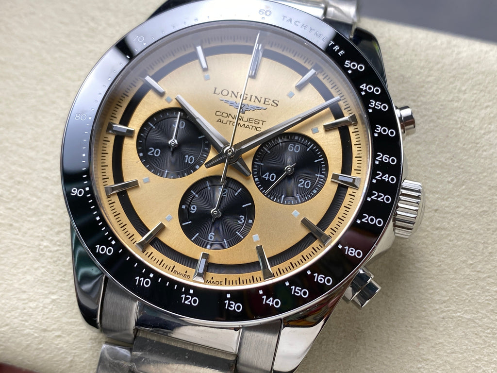 CONQUEST CHRONOGRAPH 42 MM SILVER CASE WITH GOLD DIAL