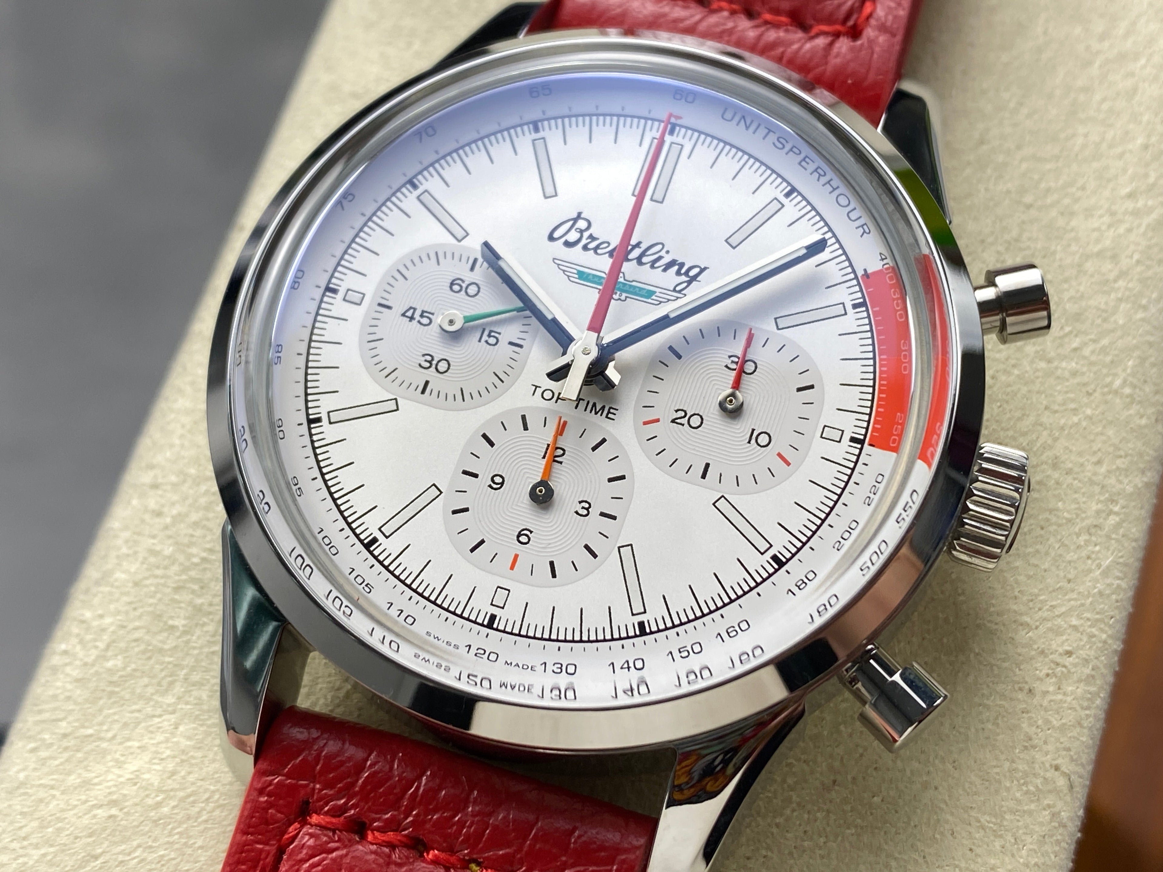 TOP TIME B01 FORD THUNDERBIRD STEEL CASE RED CALFSKIN STRAP