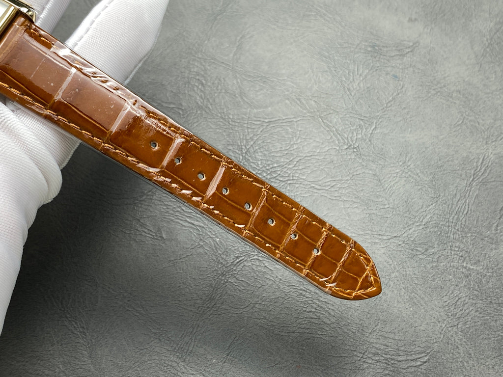 TANK SMALL MODEL LOUIS CARTIER WATCH GOLD CASE WITH CINNAMON BROWN LEATHER STRAP