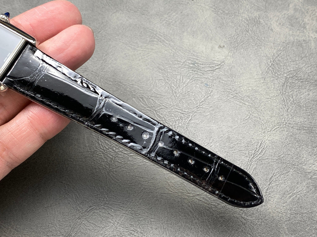 CARTIER TANK MUST SILVER CASE WITH BLACK LEATHER STRAP