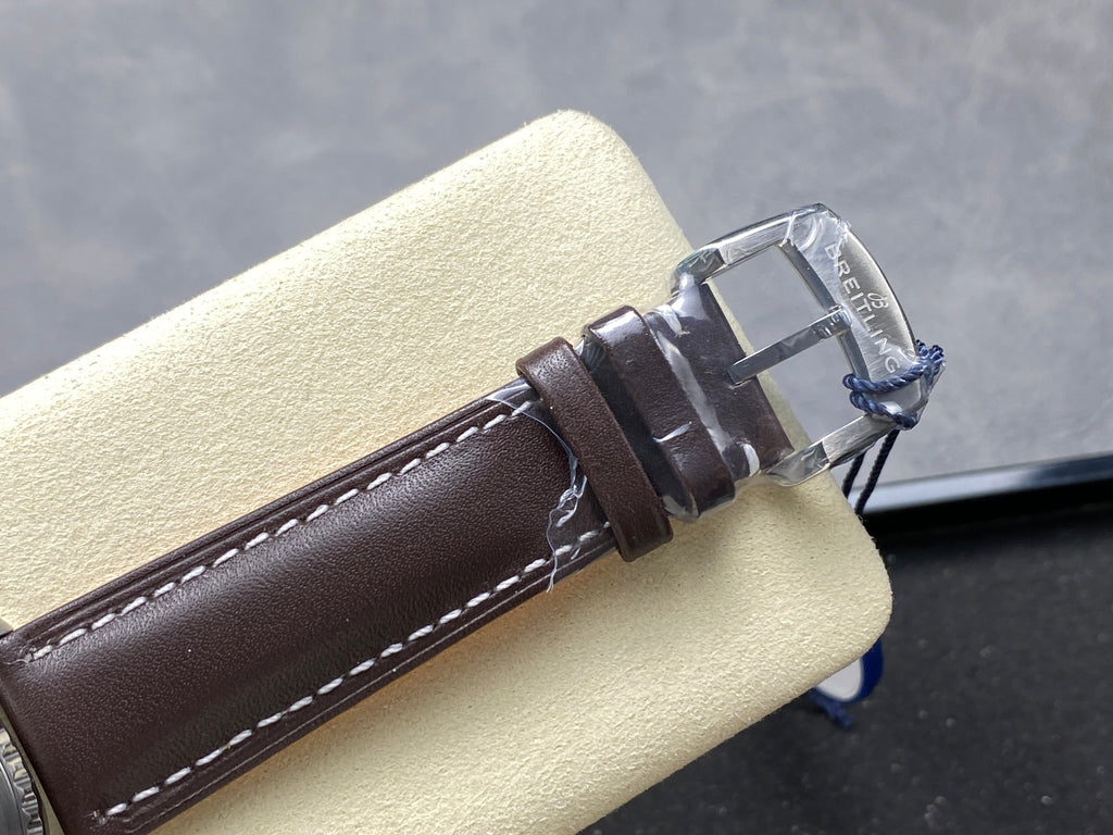 AVIATOR 8 AUTOMATIC STEEL CASE SILVER MIX BLACK BLUE DIAL BROWN CALFSKIN STRAP