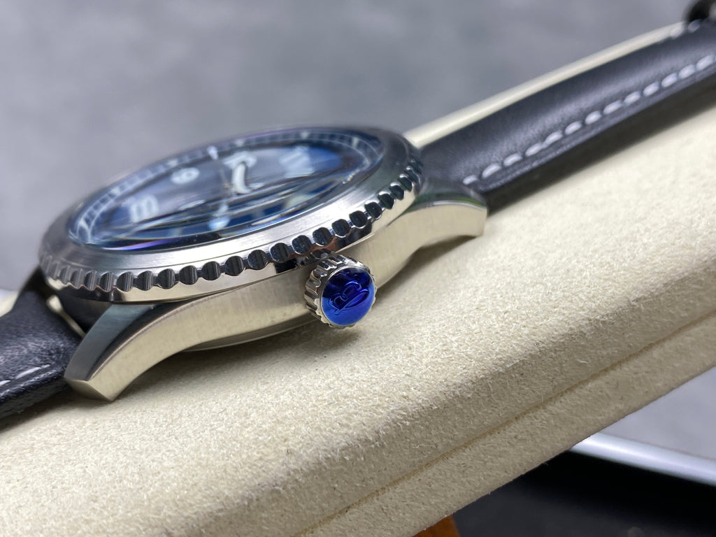 AVIATOR 8 AUTOMATIC STEEL CASE BLUE DIAL BLACK CALFSKIN STRAP