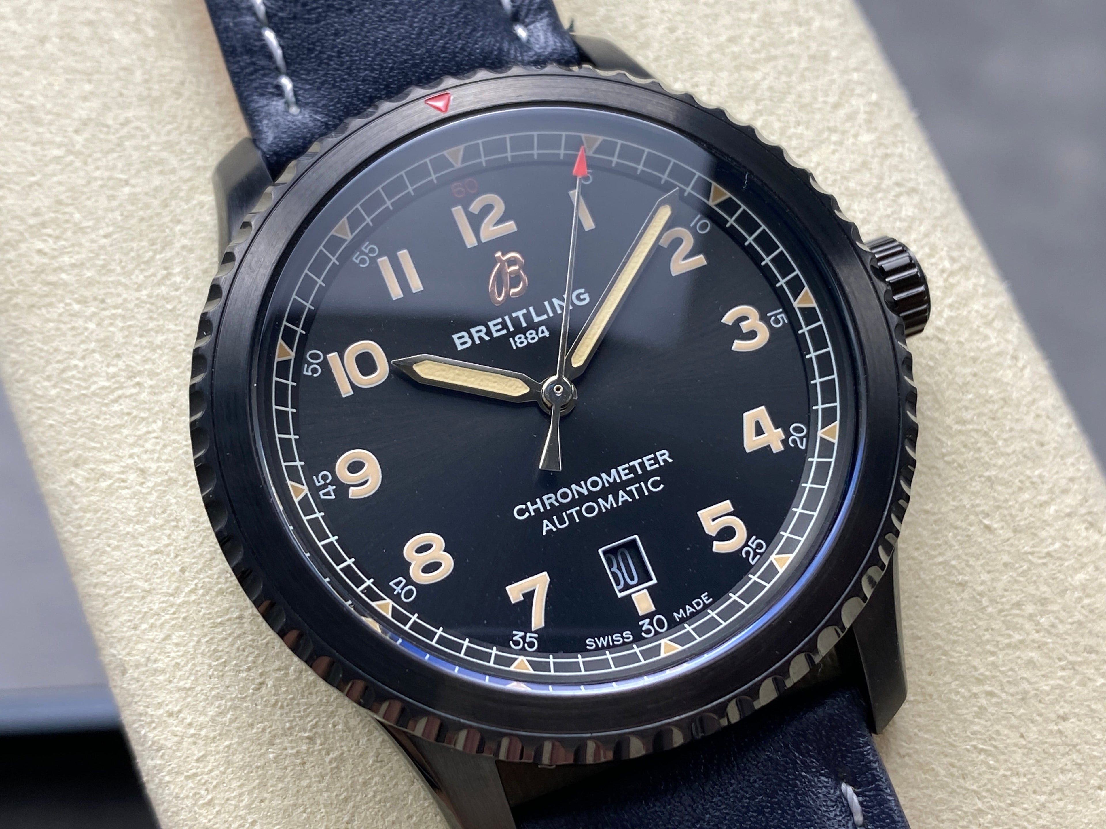 AVIATOR 8 AUTOMATIC STEEL CASE NAVY BLUE CALFSKIN STRAP