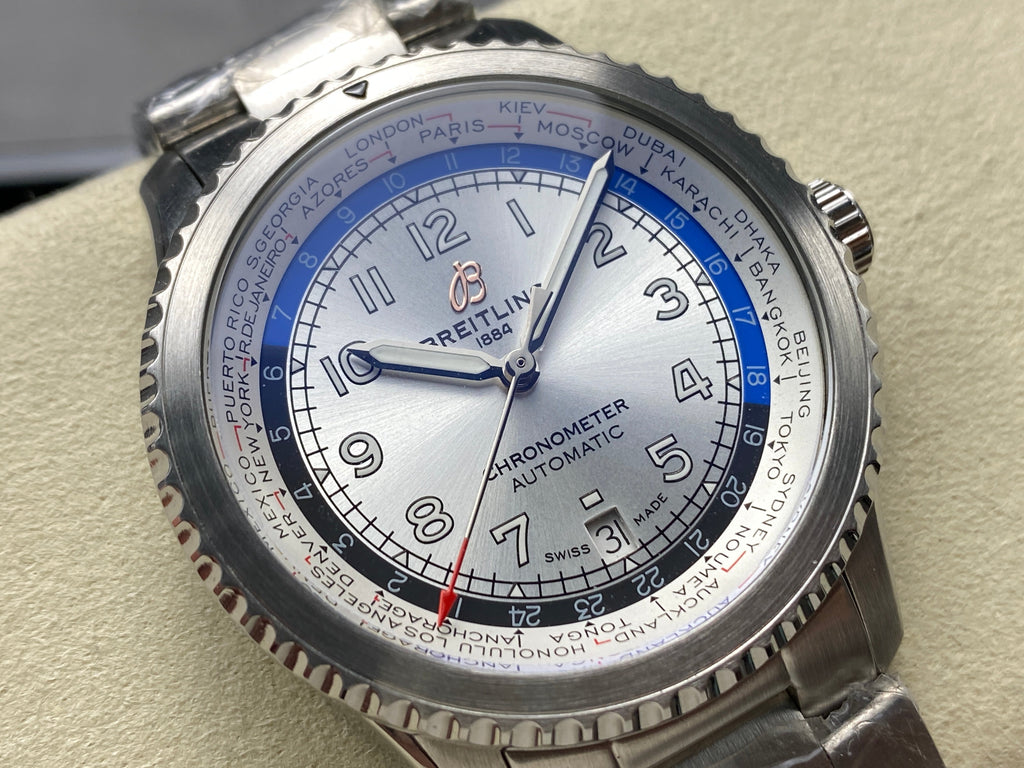 AVIATOR 8 AUTOMATIC ALL STEEL SILVER MIX BLACK BLUE DIAL