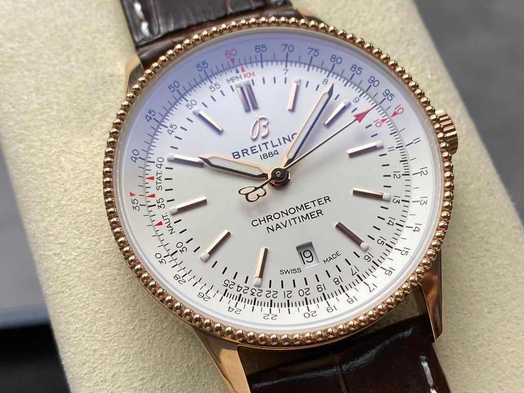 NAVITIMER AUTOMATIC 41 RED GOLD CASE BROWN ALLIGATOR LEATHER STRAP