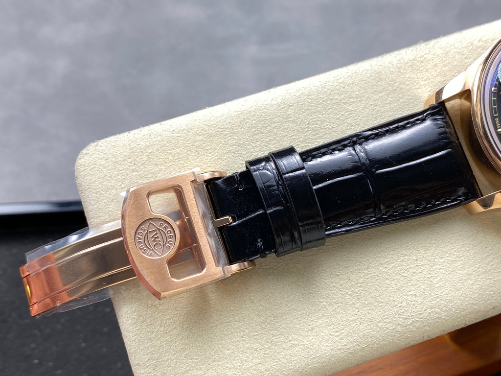 PORTUGIESER AUTOMATIC 42 WATCH ROSE GOLD CASE WITH BLACK DIAL AND LEATHER STRAP