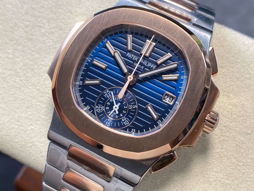 NAUTILUS STEEL AND ROSE GOLD BRACELET BLUE DIAL