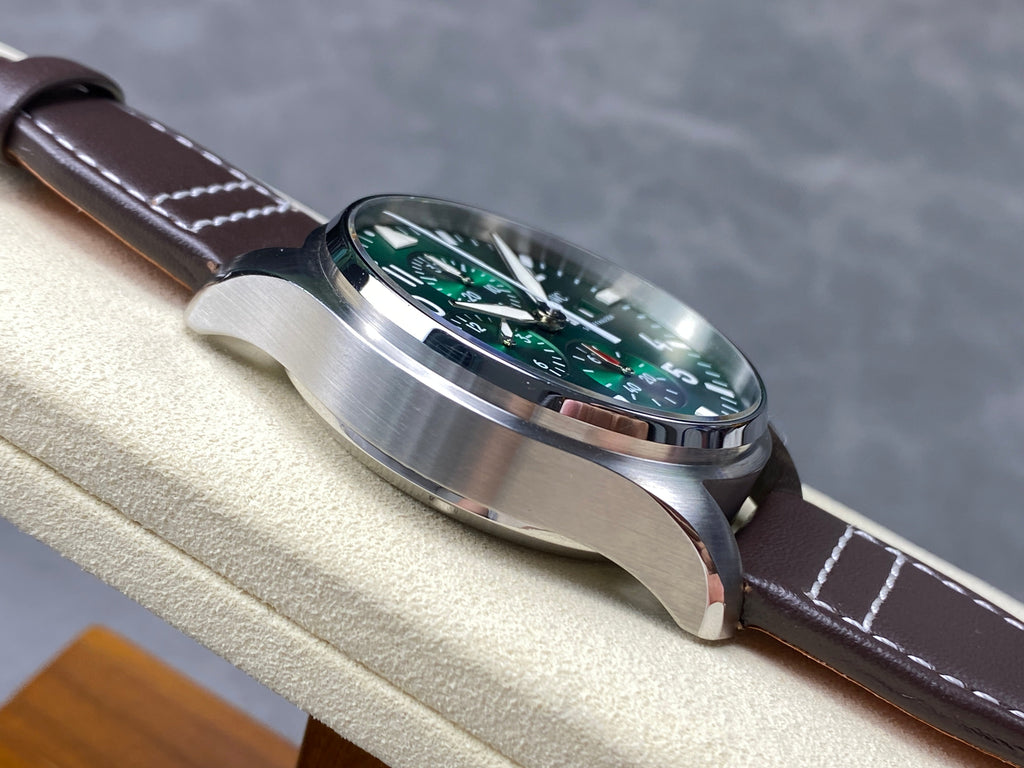 PILOT'S WATCH MARK XX STAINLESS STEEL CASE WITH BROWN LEATHER TRAP AND EMERALD GREEN DIAL