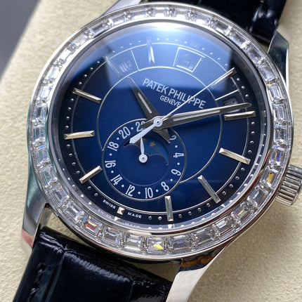 ANNUAL CALENDAR STEEL ATTACHED DIAMOND BEZEL NAVY BLUE DIAL