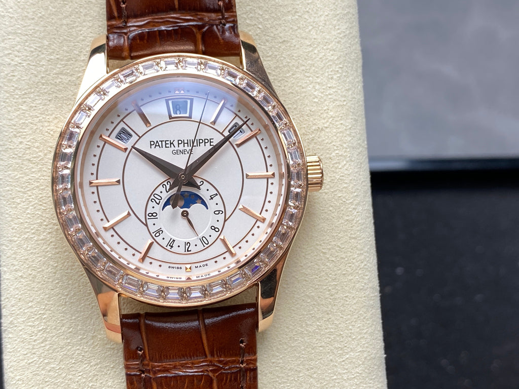ANNUAL CALENDAR ROSE GOLD ATTACHED DIAMOND BEZEL WHITE DIAL