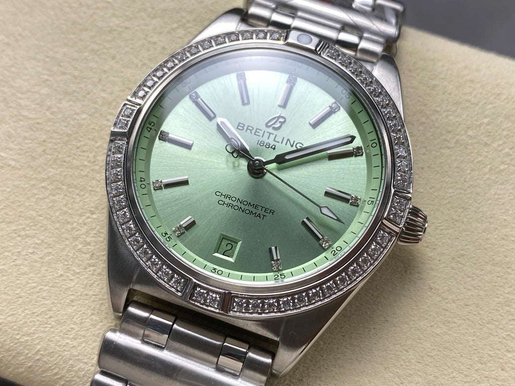 CHRONOMAT AUTOMATIC 36 STEEL WITH DIAMOND BEZEL LIGHT GREEN DIAL