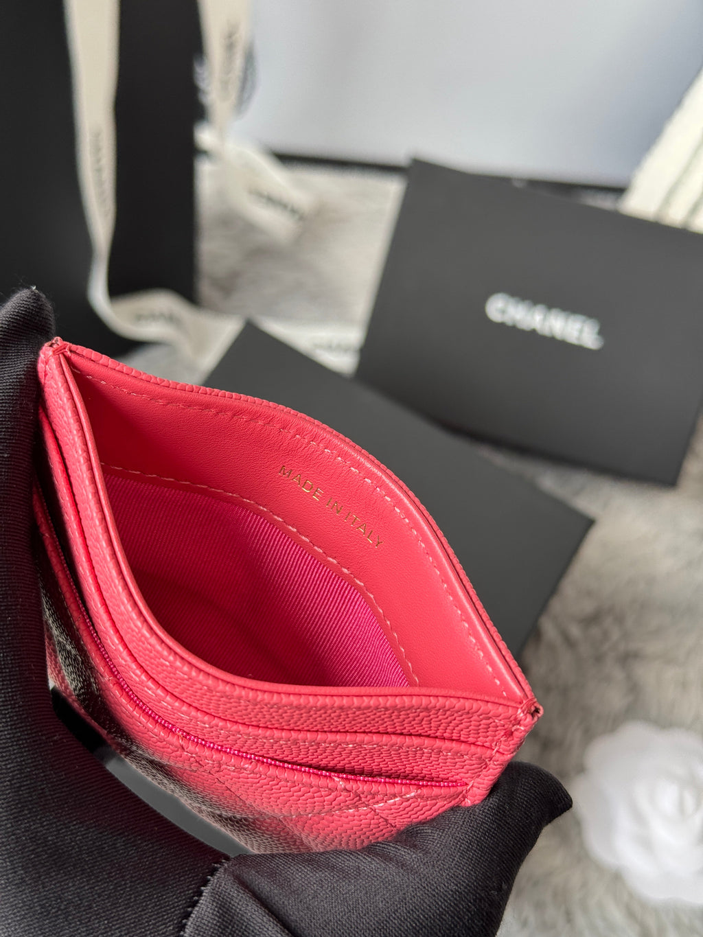 LEBOY CARD HOLDER 11 IN MANDY PINK GRAINED CALFSKIN GOLD-TONE HARDWARE
