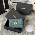 LEBOY WALLET 11 IN NEPAL BLUE GRAINED CALFSKIN GOLD-TONE HARDWARE