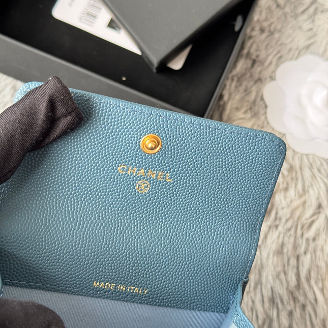 LEBOY WALLET 11 IN NEPAL BLUE GRAINED CALFSKIN GOLD-TONE HARDWARE