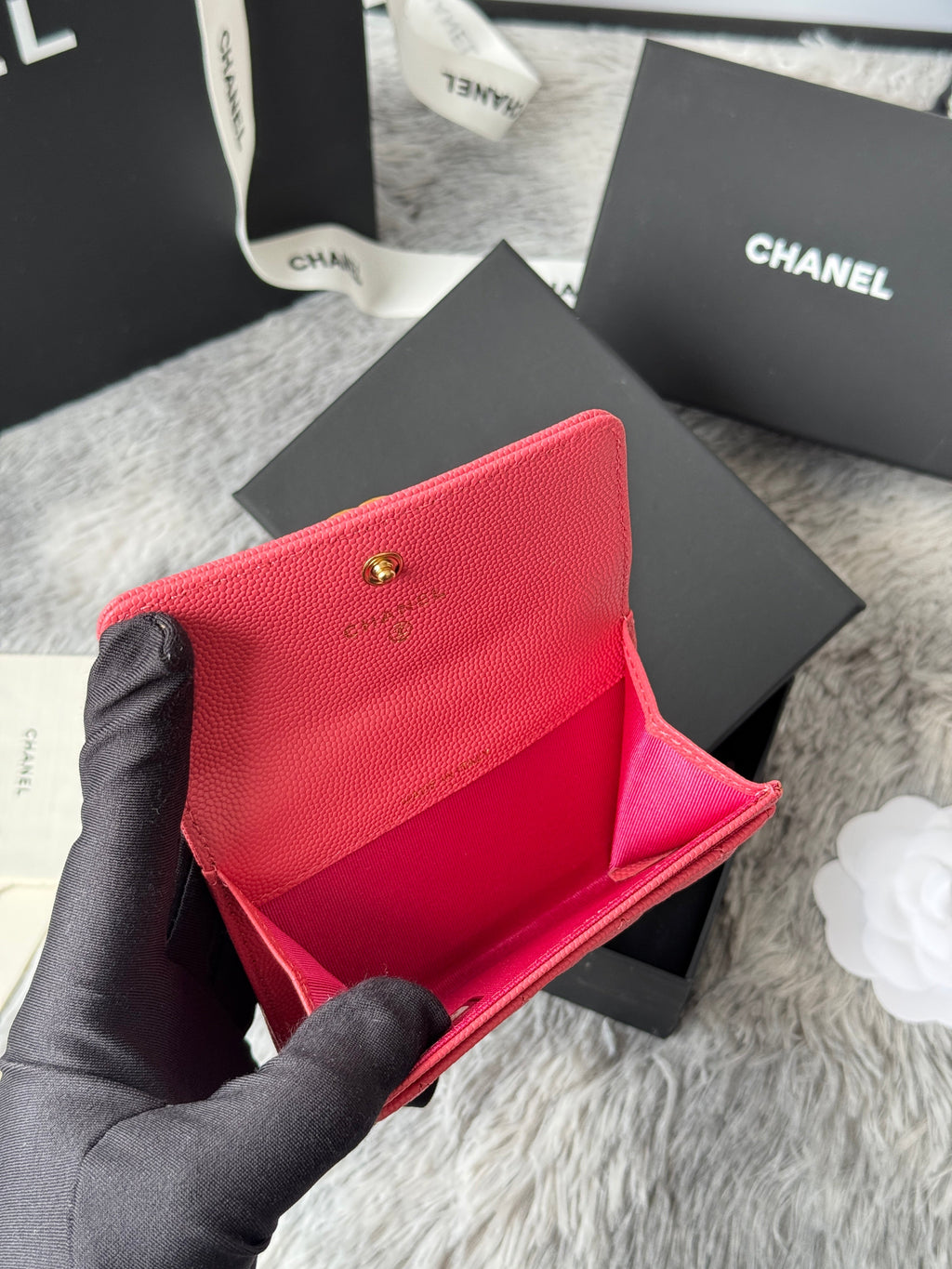 LEBOY WALLET 11 IN MANDY PINK GRAINED CALFSKIN GOLD-TONE HARDWARE
