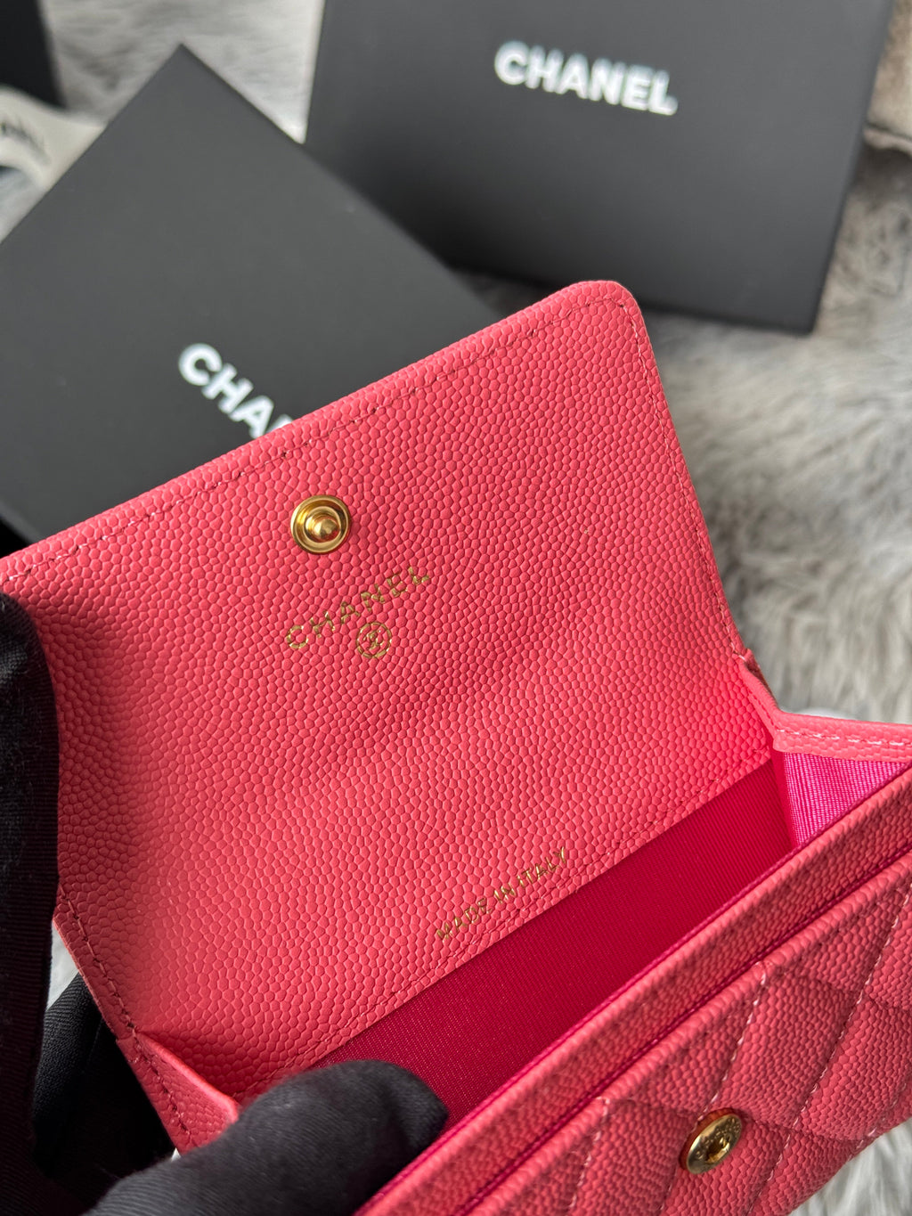 LEBOY WALLET 11 IN MANDY PINK GRAINED CALFSKIN GOLD-TONE HARDWARE