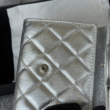CHANEL 25S CF SMALL TRI FOLD WALLET 11 IN SILVER CAVIAR GOLD HARDWARE