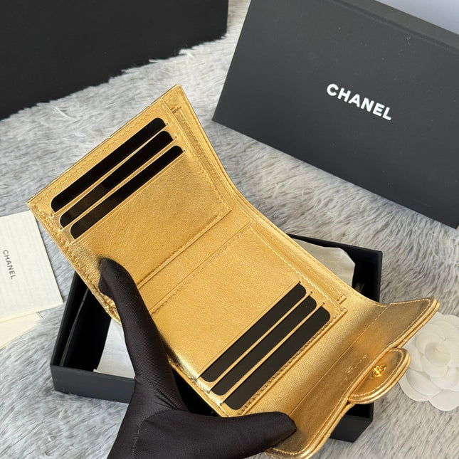 CHANEL 25S CF SMALL TRI FOLD WALLET 11 IN GOLD CAVIAR GOLD HARDWARE