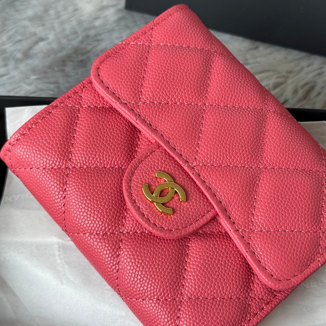 CHANEL 25S CF SMALL TRI FOLD WALLET 11 IN WATERMELON CAVIAR GOLD HARDWARE