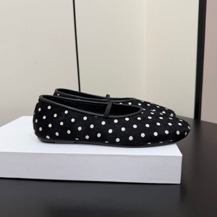 THE ROW 26S BALLET FLATS IN BLACK & WHITE MICRO POLKA DOT CALF HAIR CALFSKIN