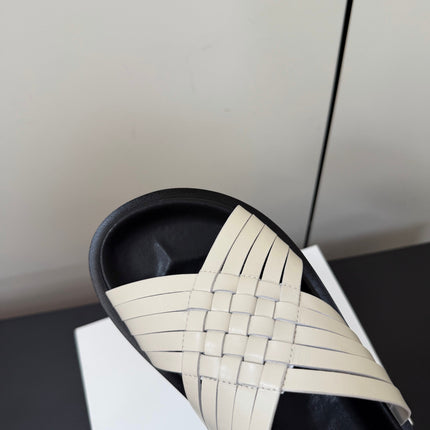 THE ROW 26S CROSS STRAP SANDALS IN IVORY WHITE CALFSKIN