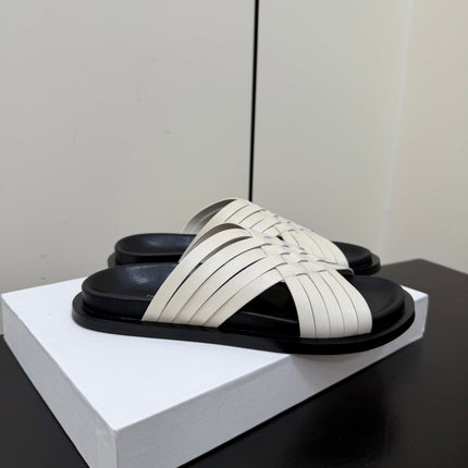 THE ROW 26S CROSS STRAP SANDALS IN IVORY WHITE CALFSKIN