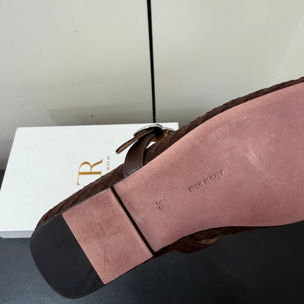 THE ROW 26S MARY JANE BALLET FLATS IN DARK BROWN SUEDE AND CALFSKIN