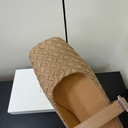 THE ROW 26S MARY JANE BALLET FLATS IN BEIGE SUEDE AND CALFSKIN