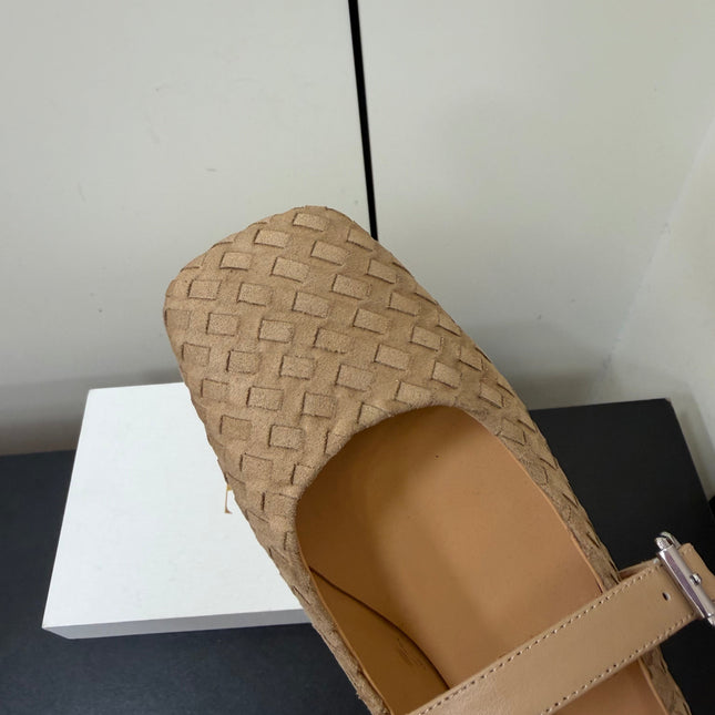 THE ROW 26S MARY JANE BALLET FLATS IN BEIGE SUEDE AND CALFSKIN