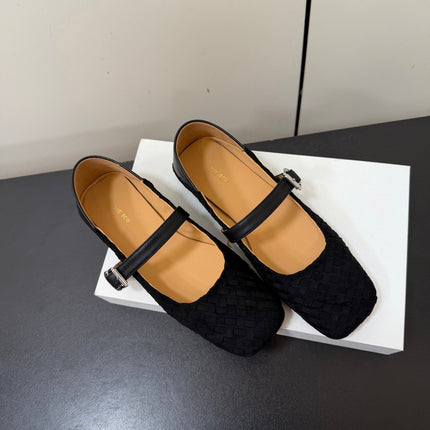 THE ROW 26S MARY JANE BALLET FLATS IN BLACK SUEDE AND CALFSKIN