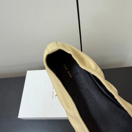 THE ROW 26S POINTED TOE BALLET FLATS IN BUTTER BEIGE LAMBSKIN