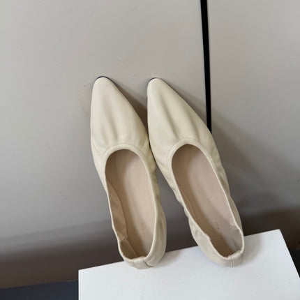 THE ROW 26S POINTED TOE BALLET FLATS IN IVORY WHITE LAMBSKIN