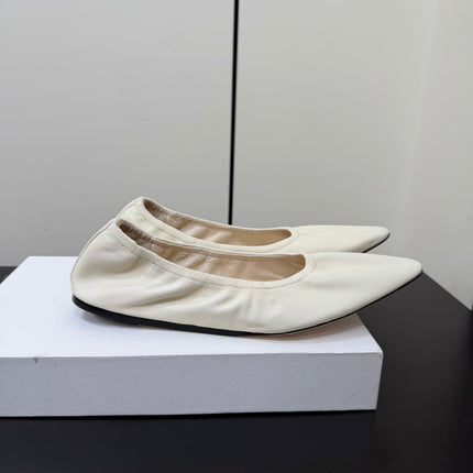 THE ROW 26S POINTED TOE BALLET FLATS IN IVORY WHITE LAMBSKIN
