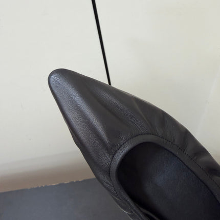 THE ROW 26S POINTED TOE BALLET FLATS IN BLACK LAMBSKIN