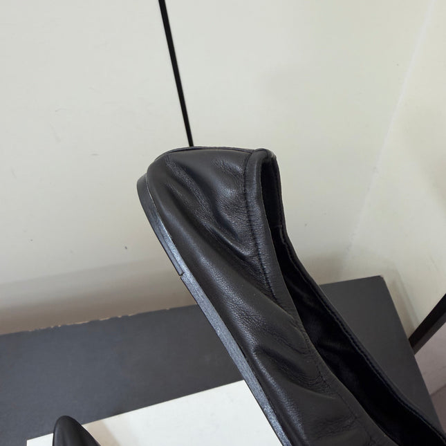 THE ROW 26S POINTED TOE BALLET FLATS IN BLACK LAMBSKIN