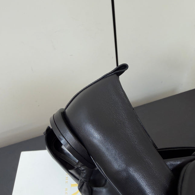 THE ROW 26S BALLET FLATS IN BLACK KNOT DETAIL CALFSKIN WITH SQUARE TOE