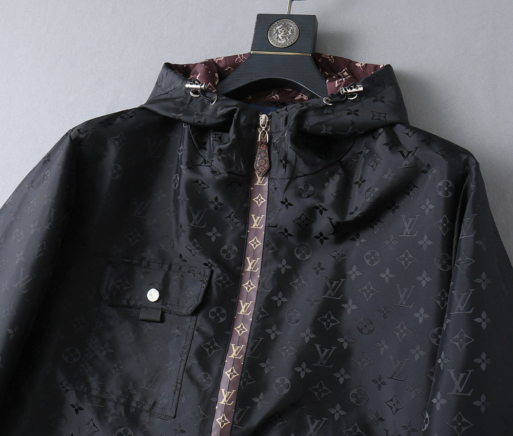 LV BLACK AND WINE RED TRIM MONOGRAM HOODED JACKET 238984