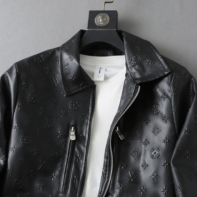 LV SHIRT JACKET IN BLACK CALFSKIN EMBOSSED LOGO 238988