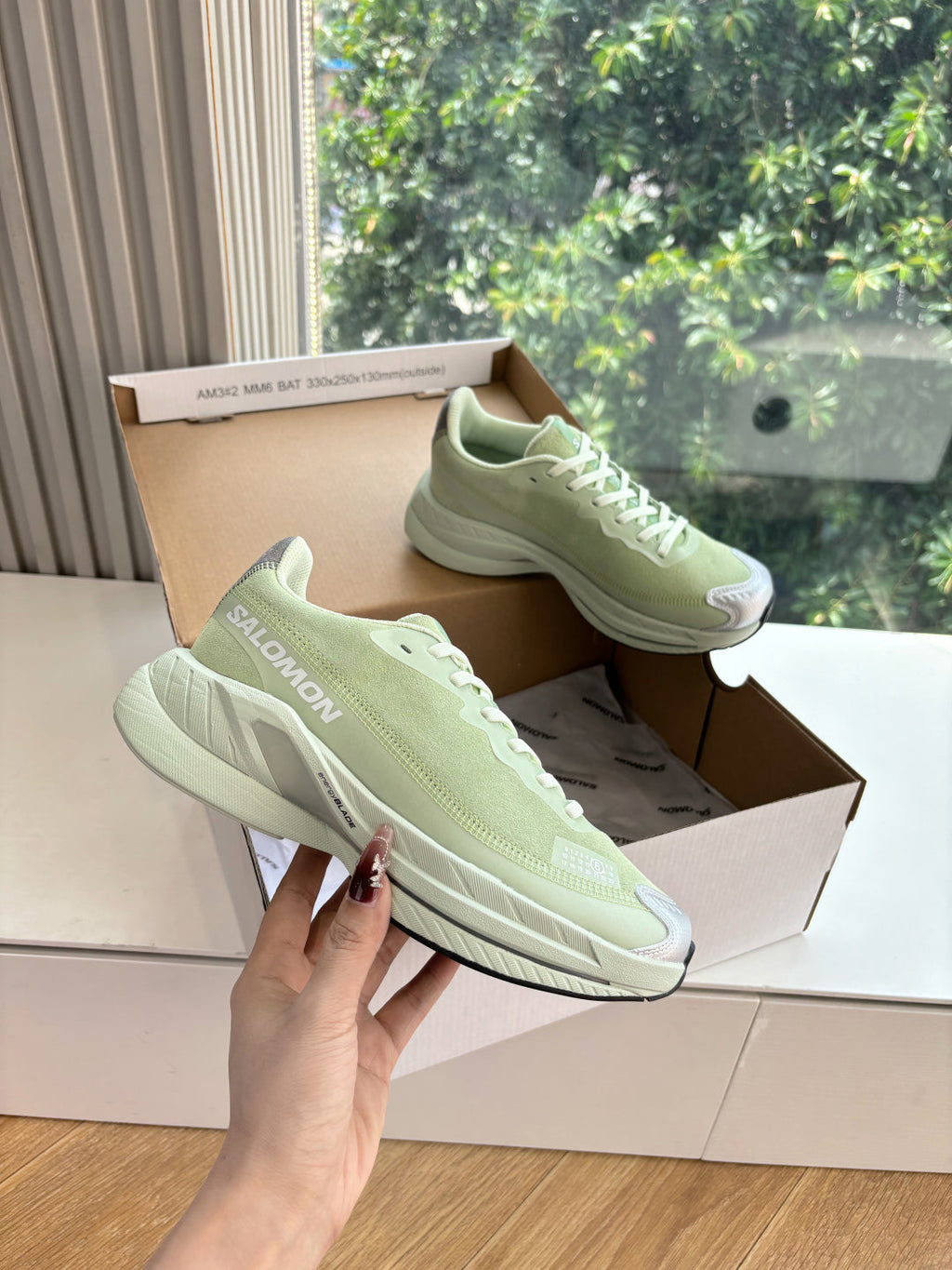 ALO 25S SALOMON SPECTUR SNEAKER IN LIGHT GREEN FABRIC