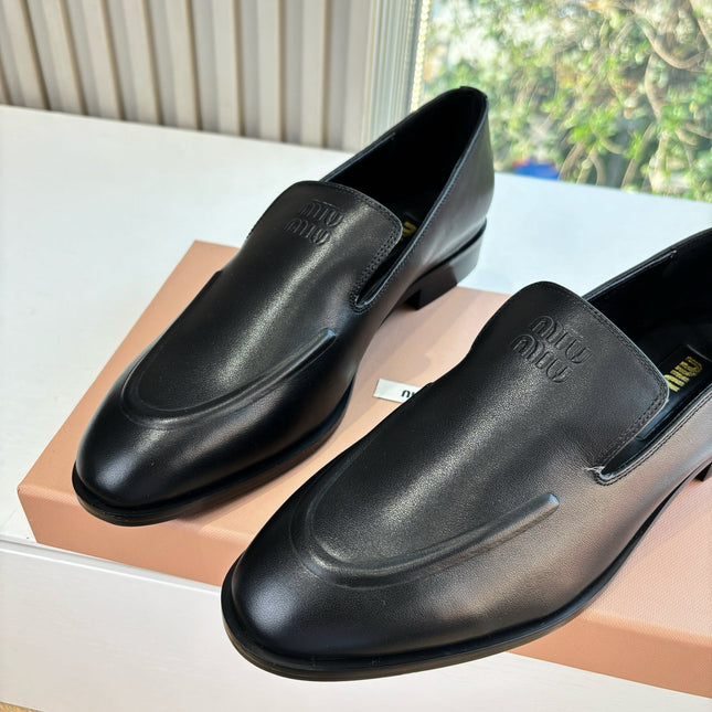 MIUMIU 26S LOAFERS IN BLACK LAMBSKIN