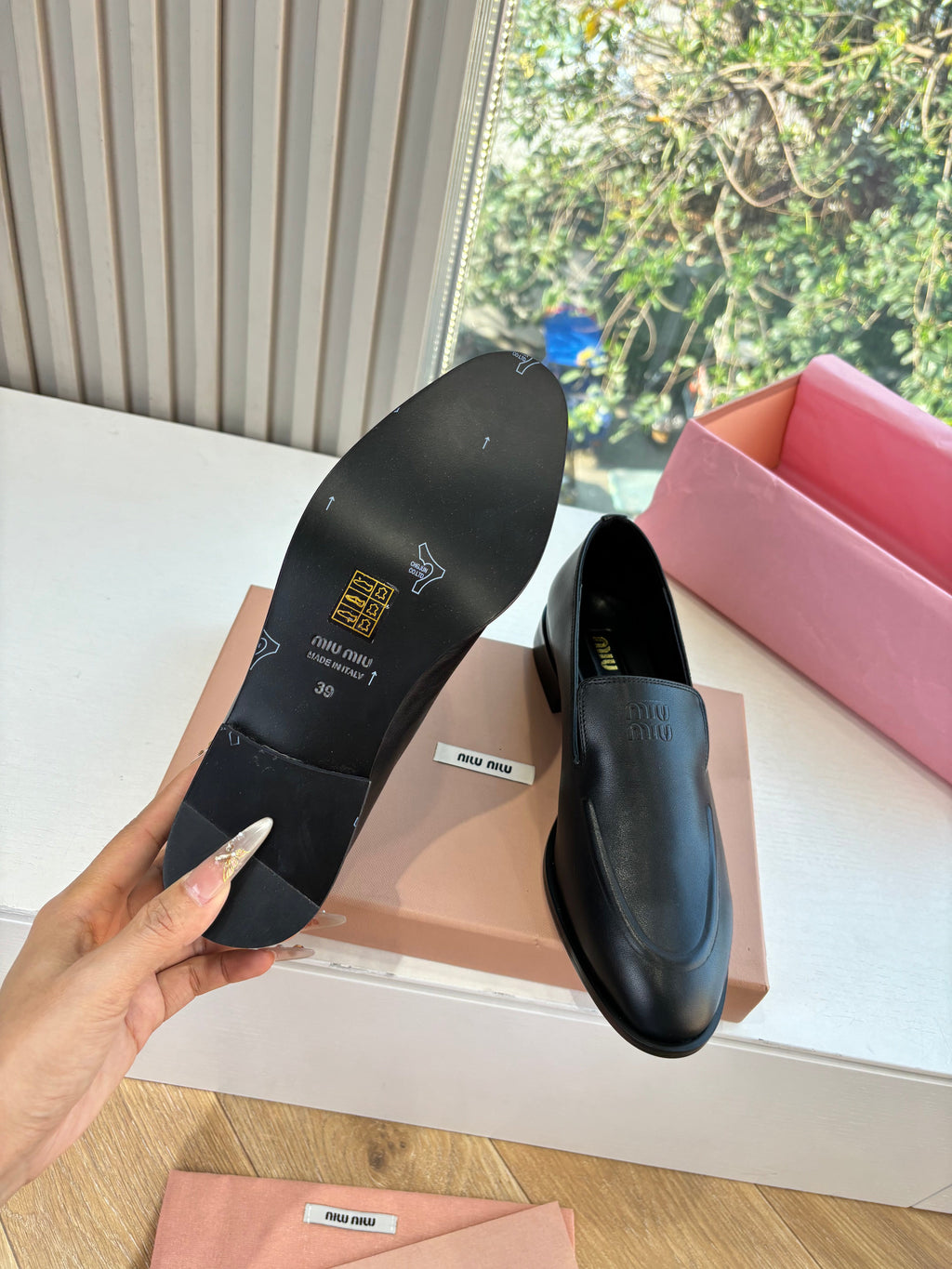 MIUMIU 26S LOAFERS IN BLACK LAMBSKIN