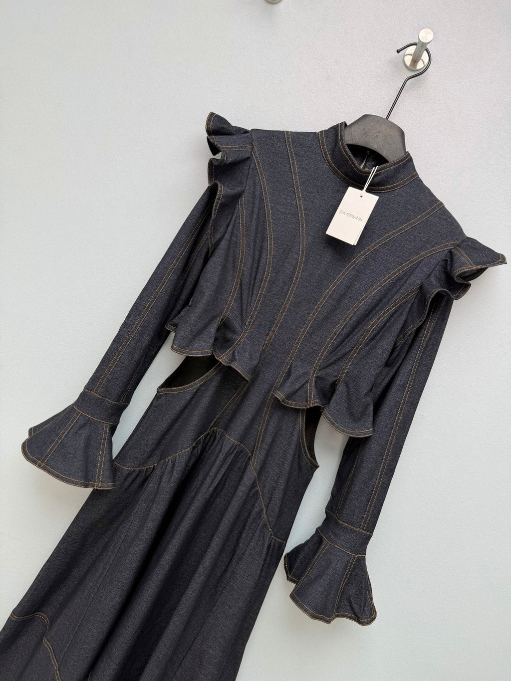 ZIMMERMANN 26S RUFFLED DENIM CUT-OUT MIDI DRESS STYLE 69