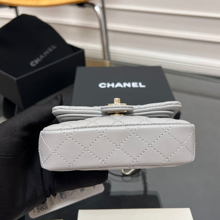 CHANEL 25S FLAP CHARM BAG 13 IN GREY LAMBSKIN
