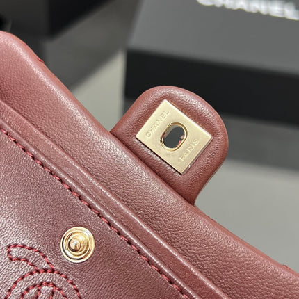 CHANEL 25S FLAP CHARM BAG 13 IN DARK RED LAMBSKIN