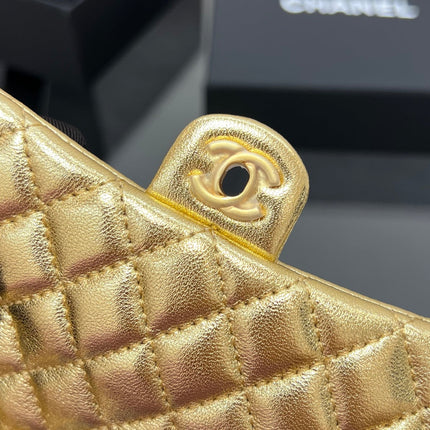 CHANEL 25S FLAP CHARM BAG 13 IN GOLD METALLIC LAMBSKIN