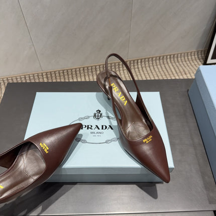 PRADA 26S POINTED TOE SLINGBACK HIGH HEELS 55MM IN DARK BROWN SHEEPSKIN